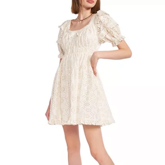 En Saison Eyelet Mini Dress in cream - Picture 2 of 6